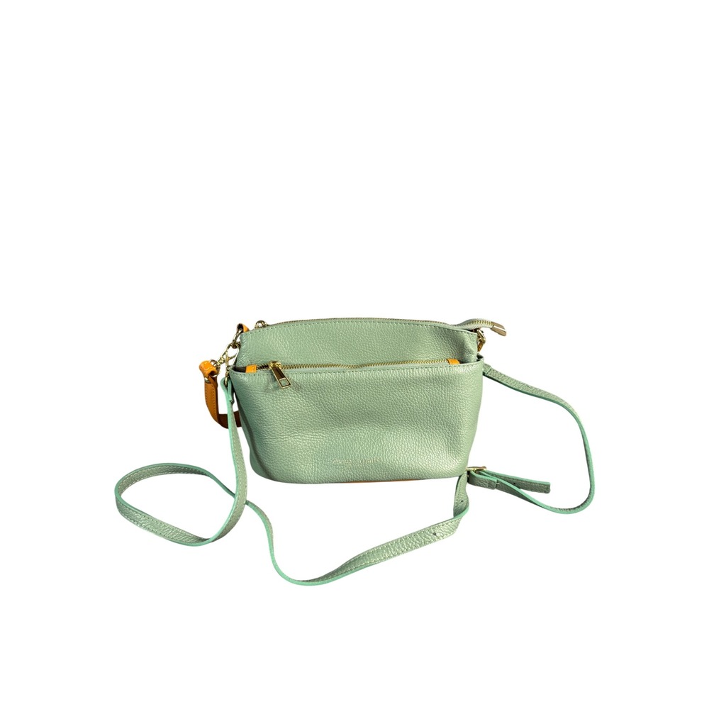 Divina Firenze Sage Green Italian Pebbled Leather Crossbody Bag Gold Hardware